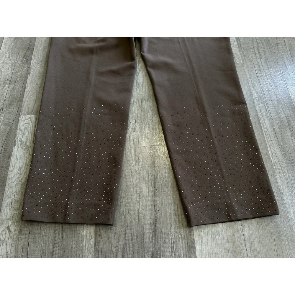 Chico's Brigitte Pants 3.5R US 18R Brown Pull On Wide Leg Rhinestone Hem Plus - Picture 15 of 16